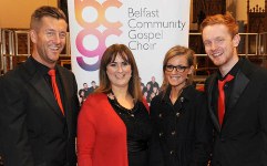 Belfast Community Gospel Choir members Crawford and Pauline Boyce and their son Aaron and Aaron's girlfriend Holly Lowden pictured at a Christmas Concert featuring Belfast Community Gospel Choir.  Last September, Aaron was appointed worship co-ordinator at Lisburn Cathedral.