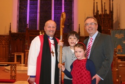 Bishop Alan with Cathedral architect Des Cairns, and Des's children Matthew and Beth. Their mum, Judith Cairns, was among those commissioned for a mission team going to Yei, South Sudan, in January.