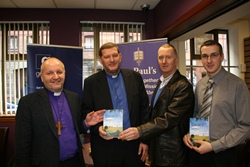 Bishop Alan Abernethy, Canon James Carson (author), Ronnie Briggs, CMSI and Richard Ryan, Good Book Shop, at the launch on December 13. Photo: Paul Harron.