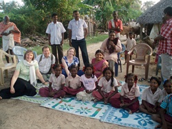 John and Helen Mann, Rosamond Bennett and children in a Dalit village.