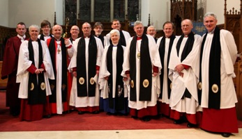 The newly installed Canons with other clergy who attended the service in Lisburn Cathedral.
