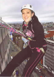 A nervous smile from Helen Conville as she steps off the roof of the Europa Hotel!
