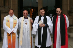Following the ordination of Andrew Campbel as deacon in St Anne's are, from left: Dean John Mann. Bishop Alan Abernethy, Rev Andrew Campbell and preacher the Rev Darren McCartney.