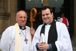 Bishop Alan congratulates the Rev Andrew Campbell on his ordination.