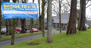The welcoming banner at the ‘Bridge to Life' outreach campaign at Lambeg Parish.