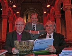 At the book launch are: Archbishop Richard Clarke, Prof Brian Walker, and Dr Claude Costecalde.