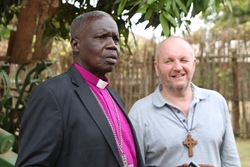 Bishop Hilary with Bishop Alan in Yei in January.