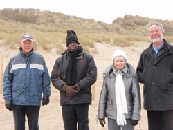 Derek Sweetnam, Bishop Hilary, Mary Sweetnam and Dr Frank Dobbs on the beach at Portstewart.