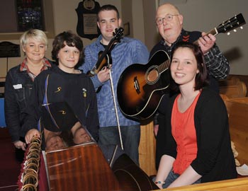 Christ Church Praise Band.  L to R: Janice Thompson (Vocals), Joel Dundas (Percussion), Oliver Crangle (Violin), Eric Crangle (Guitar) and Jan Knowles (Keyboard).