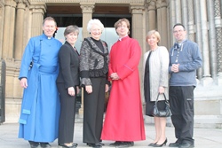 Among the guests who attended the launch of the ecumenical Choir School at St Anne's Cathedral, Belfast, are, from left: The Dean of Belfast, the Very Rev John Mann; Catherine Harper, singing teacher; Dame Mary Peters, Lord Lieutenant of Belfast; Dave Stevens, Master of the Choristers; Mrs Patricia Quinn, principal of Sacred Heart Boys' Primary School, and the Rev Martin Magill, PP, Sacred Heart.