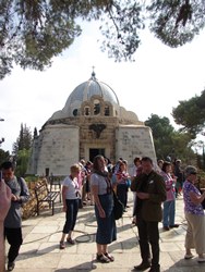 Gathering at the Church of the Angels at the Shepherds' Fields, outside Bethlehem.
