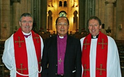 Pictured after the Holy Communion Service at St Anne's Cathedral, L–R: the Bishop of Clogher, the Archbishop of Hong Kong, the Dean of Belfast. Photo Paul Harron.