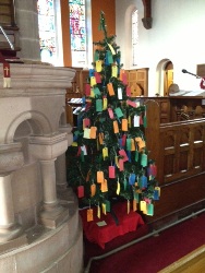 Tags on the Prayer Tree in St Simon's Parish Church.