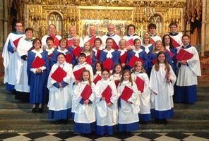 St Polycarp's choir in Westminster Abbey with Simon Neill and the Rev Louise Stewart (back row, extreme left and 2nd left respectively) and Rachel Morrison (2nd row, extreme left). (Photo: Gillian MacLean)