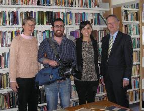 Dr Susan Hood of the RCB Library with Ian MacMurchaidh and Eibhlín Ní Choistealbha from TG4, and Dáithí Ó Maolchoille of Cumann Gaelach na hEaglaise.