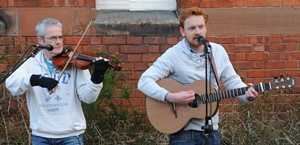 Jonny McGeown (First Lisburn Presbyterian) and Aaron Boyce (Lisburn Cathedral Worship Leader) pictured leading the praise at the Easter Sunday ‘Dawn Service' in Castle Gardens.