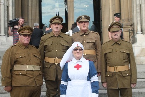 Members of the United Nations Re-enactment Society add to the atmosphere.