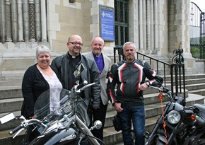 Linda Chambers, Director, US; Rev Nigel Kirkpatrick; the Bishop of Connor, the Rt Rev Alan Abernethy, and the Rev Andrew McCroskery outside St Anne's.