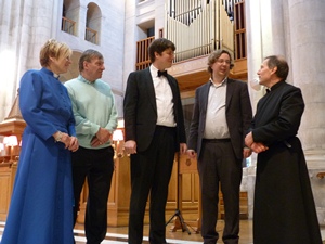 Canon Denise Acheson, Cathedral Organist Ian Barber, Guest Organist Jonathan Clinch, Cathedral Master of the Choristers David Stevens and Dean John Mann before the organ recital.