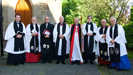 Clergy at the institution of the Rev Adrian McLaughlin in St Colman's, Dunmurry.