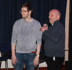 Bishop Alan and the Rev Simon Genoe speak to the young people in Ballymena.