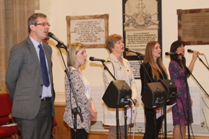 Praise group leading the singing at the Pentecost Service in Lisburn Cathedral.