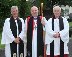 Bishop Alan Abernethy with the Ven Stephen Forde, Archdeacon of Dalriada, and Canon Stuart Lloyd, rector of St Patrick's.