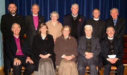 Pictured at a service celebrating the 60th anniversary of the Ordination of the Very Rev Norman Barr in Christ Church, Derriaghy are seated, L to R:  The Rt Rev Alan Harper (Bishop of Connor), Miss Heather Barr, Mrs Florence Barr, the Very Rev Norman Barr and the Rector, the Rev John Budd.  Back, L to R: Rev Tom Priestly (Rector of Dunmurry), Rt. Rev Samuel Poyntz (former Bishop of Connor), Mrs Goldie Bell, Canon Adam Johns (former curate at Derriaghy), Canon Albert Ogle (former curate at Derriaghy) and Stanley Graham.