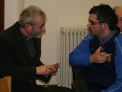 Rev Paul Redfern and Rev William Orr in discussion at the Antrim seminar on March 4.