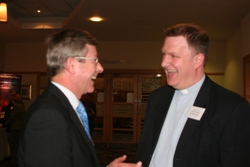 Connor Synod Members David Scholes and the Rev Trevor Johnston share a joke during recess at Synod.