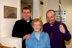 The Rev Mark Loney, rector of Portglenone, with the Bishop of Connor, the Rt Rev Alan Abernethy, and Miss Olga Fleming who officially opened the new Parish Centre.