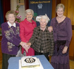 Cutting a cake marking the 50th anniversary of St Mark’s Mothers’ Union are Mrs Margaret Crawford, All-Ireland President of the Mothers’ Union, Mrs Jesse Agnew and Mrs Eva Ritchie (Foundation Members of the Branch) and Mrs Kaye Somerville, Enrolling Member.