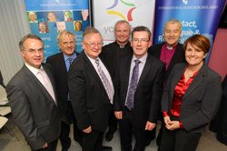 Minister and clergy including Bishop Michael Jackson at the opening of Youthlink NI.