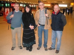 Archdeacon Stephen Forde (left); communications officer Karen Bushby; accountant David Cromie, and Bishop Alan at Belfast International Airport. The Bishop came to bless the team before it's departure to Africa.