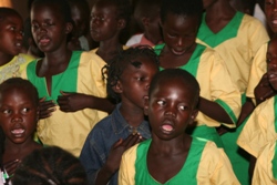 Sunday School children perform in the Zamba church.