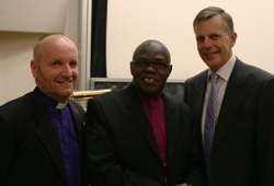 Bishop of Connor, the Rt Rev Alan Abernethyl, The Archbishop of York, the Most Rev John Sentamu, and Vice Chancellor of Queen's University, Prof Peter Gregson, at the Theological Lecture.