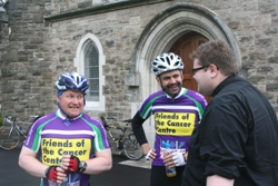 Rev Adrian Dorrian greets Rev Bill Boyce and Rev Andrew Ker at St Peter's, Antrim Road, Belfast.