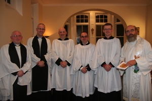Pictured are the students from Connor in the Church of Ireland Theological Institute following their commissioning as student readers with some of their lecturers. (left to right) the Revd Patrick McGlinchey, Lecturer in Missiology, the Revd Dr Maurice Elliott, Director of the Church of Ireland Theological Institute, Iain Jamison, Jim Caldwell, Jonathan Campbell-Smyth and the Revd Canon Patrick Comerford, Director of Spiritual Formation, Church of Ireland Theological Institute.