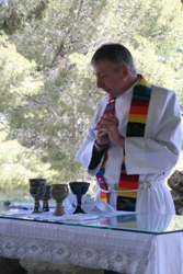 Holy Communion with the Rev Jonathan Carmyllie at the Field of the Shepherds outside Bethlehem.