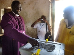 A Bishop in Southern Sudan (not Bishop Hilary) casting his vote in the referendum.