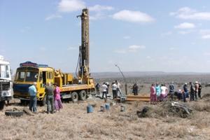 The bore hole being sunk. Picture was taken whilst the team from St Paul's were in Kenya in September 2009.