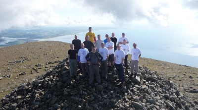 The group members looking fresh at the top of the first climb, Slieve Donard.