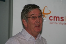 John Spens speaking during the Belfast farewell event.