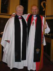 The Rev Elizabeth Hanna, new rector of St Nicholas, Belfast, with the Bishop of Connor at her institution on April 3.