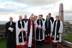 Among those pictured prior to the service of institution in Ballintoy are, front from left: Rev William Taggart, registrar; the Rev John McKegney, rector of St Mark's, Armagh; the Bishop of Connor; the Rev Patrick Barton, new rector of Ballintoy, Dunseverick and Rathlin; the Ven Stephen Forde, Archdeacon of Dalriada and Canon George Graham, Rural Dean. Photo: Jason Craig.