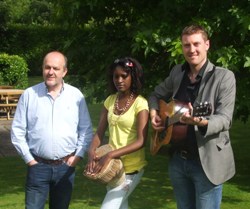 Rev Earl Storey, left, Director of the Hard Gospel project, launching the Hard Gospel initiatives with Miss Justine Nantale (Musical Director of the Discovery Gospel Choir) and Mr Philip McKinley (Dublin-based Hard Gospel Project Officer).