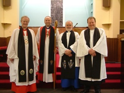 Dean Patrick Rooke, Dean of Armagh; the Bishop of Connor; Archdeacon Barry Dodds and the Rev David Lockhart, rector of Cloughfern, at the CIMS annual service.