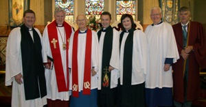 At the special service marking the 50th anniversary of Canon Cochrane’s Ordination are L to R: Rev Jim Carson (St Paul’s), The Very Rev John Bond (Dean of Connor), Rev Canon Dr Ken Cochrane, Rev Paul Dundas (Christ Church), The Rev Diane Matchett (Curate Assistant), Brian Littler (Parish Reader) and Mr Alan Whyte (Dean’s Verger).
