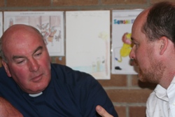 Rev David Boyland, rector of Kilmakee, chats with the Church Army's Neville Willerton at the south Belfast meeting.