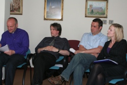 Bishop Alan Abernethy; Malcolm Byrne, Extern; Paul Keenan, Extern; and Mandy Jones, Simon Community, NI, at the meeting to discuss how the church can help address homelessness.